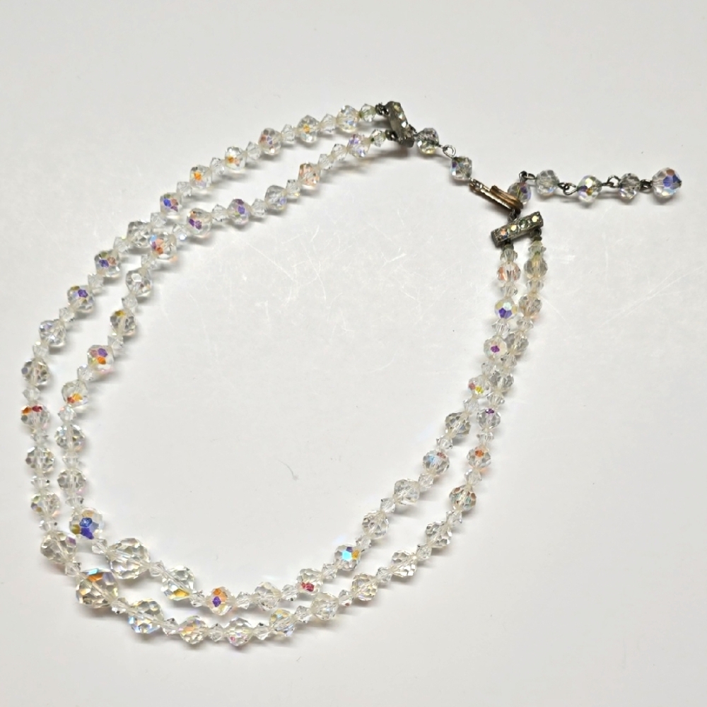 Vintage 2 Strand Aurora Borealis Crystal Necklace